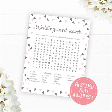 Wedding Word Search Bridal Shower Game Printable Instant Etsy