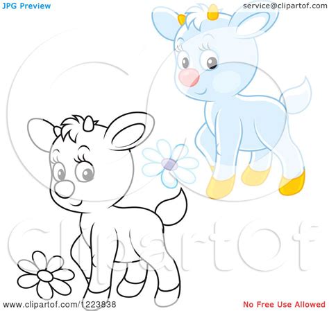 Clipart Of Outlined And Colored Cute Baby Goats With