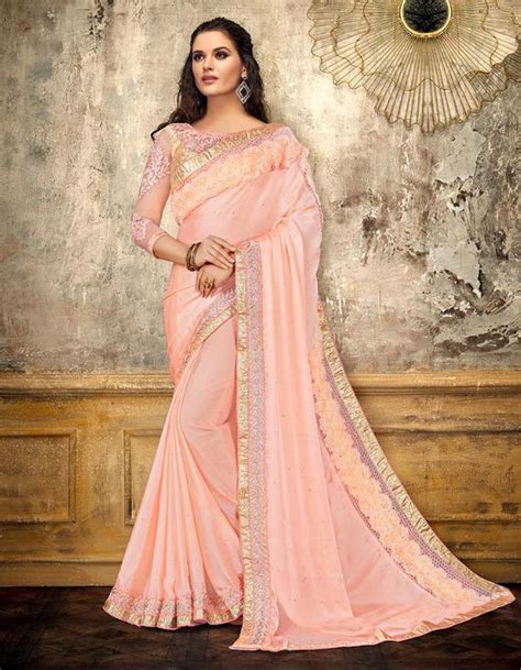 Blush Pink Satin Georgette Party Wear Saree Sarees Designer Collection