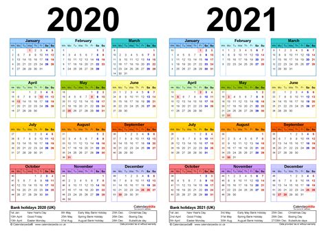 Two Year Calendars For 2020 And 2021 Uk For Word