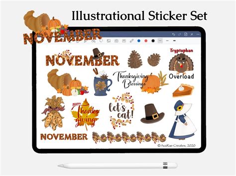 November Thanksgiving Digital Stickers Fall Harvest Planner Etsy
