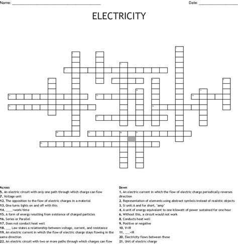 Welcome to our online daily spanish crossword, level 1. Electricity Crossword Puzzle Printable | Printable Template Free
