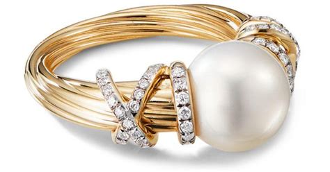David Yurman Helena 18k Pearl And Diamond Ring Size 6 In Whitegold