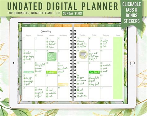 Undated Digital Planner Ipad Planner Goodnotes Planner Etsy