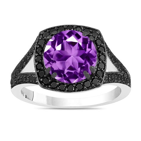304 Carat Amethyst Engagement Ring With Black Diamonds Wedding Ring