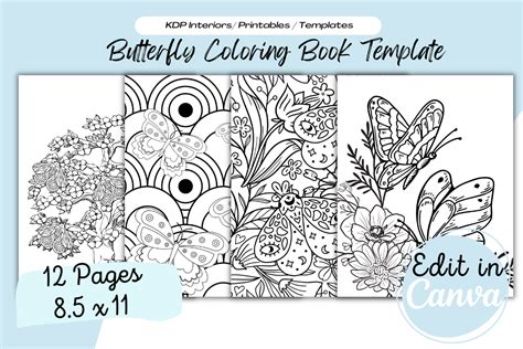 Butterfly Canva Coloring Book Pages Template Graphic by blue creations