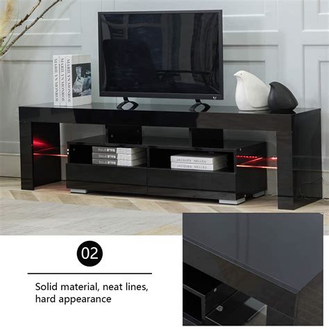 Bonzy Home Glossy Led Tv Stand Black Tv Stand With Led Rgb Lights