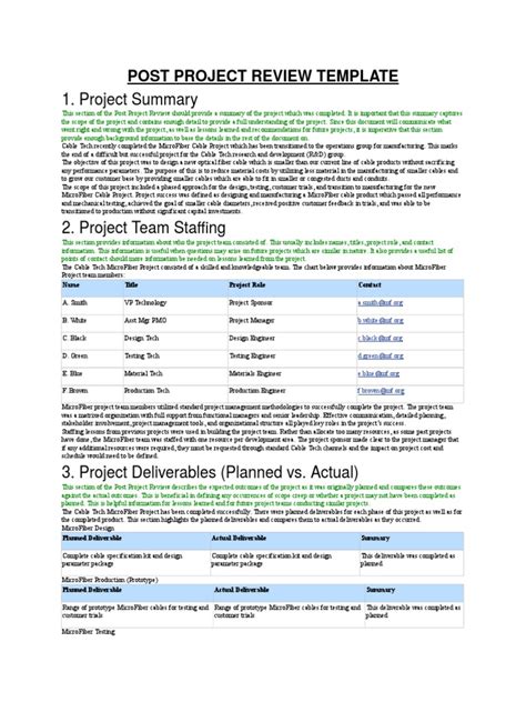 10 Post Project Review Template Project Management Prototype