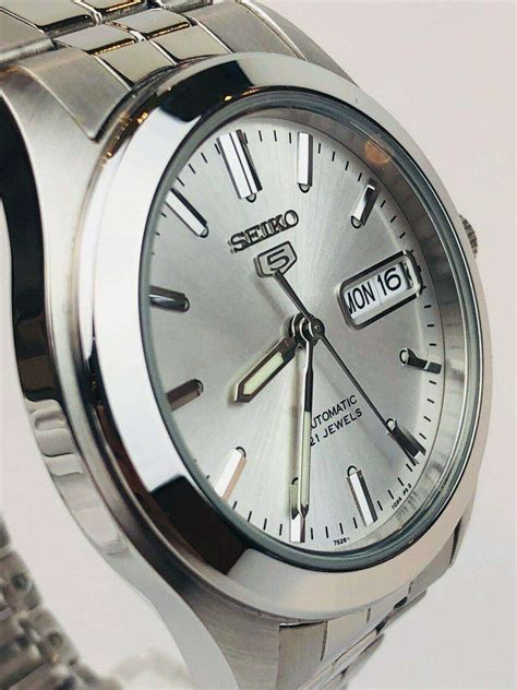 Seiko Automatic White Dial Silver Stainless Steel Mens Watch