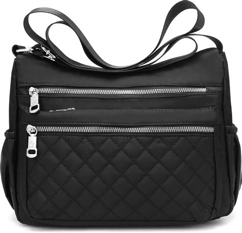 Gets Womens Black Nylon Shoulder Bag Multi Pockets Large Hobo Tote Handbag Satchel Totes