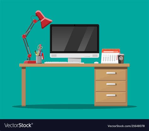 Office Desk With Computer Royalty Free Vector Image