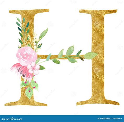 H Letter With Pink Flowers Raster Illustration Stock Illustration