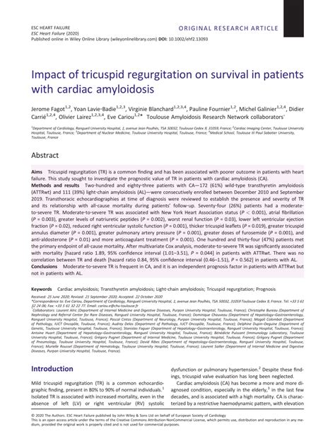 Pdf Impact Of Tricuspid Regurgitation On Survival In Patients With