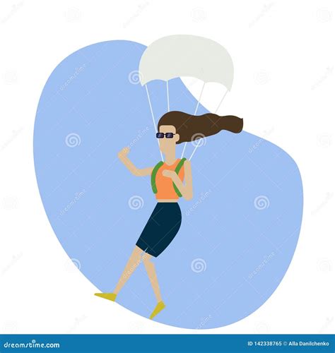 Vector Skydiving Woman Flat Style Colorful Cartoon Illustration Stock