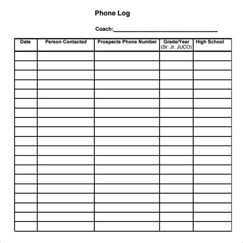 Phone Log Template 8 Free Pdf Doc Download