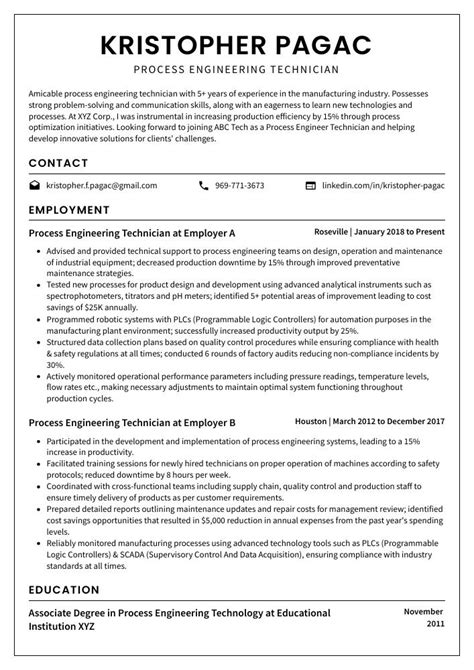 Process Engineering Technician Resume Cv Example And Writing Guide