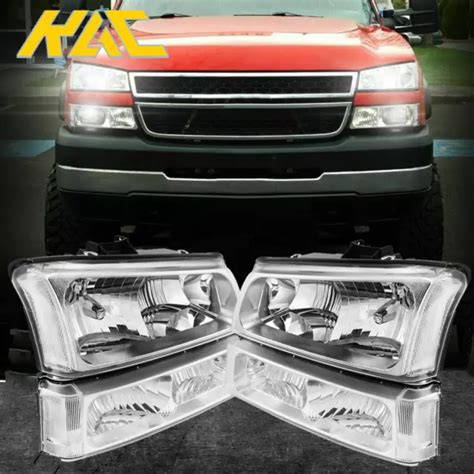 Headlights Assembly For 2003 2006 Chevy Silverado 2500 Hd3500 Chrome