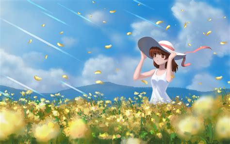 Desktop Wallpaper Cute Anime Girl Outdoor Meadow Original Hd Image Picture Background Dd6769