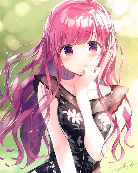 Tapety Dziewcząt Anime Różowe Włosy Uśmiech Patrząc Na Widza