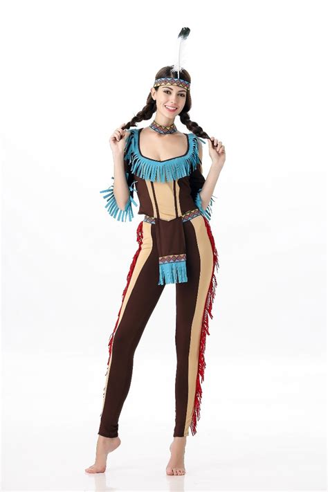 Free Shipping Sexy Dancing Costume For Adult Sexy Indian Maiden Native American Girl Costume
