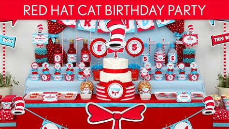 Cat birthday party | kara's party ideas whiskers, hisses and sweet kitty kisses, this cat birthday party will fill you with feline wishes! Dr. Seuss Cat in The Hat Birthday Party Ideas // Red Hat ...