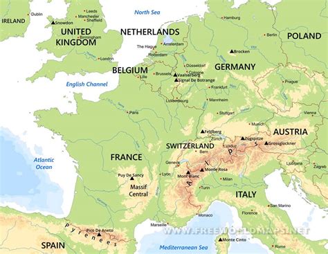 Map Of Europe With Mountains Labeled Map Of World