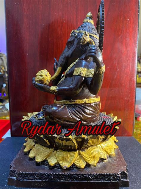 Lord Ganesha Phra Pikanet Statue On Lotus Bucha Hindu Thai Vintage