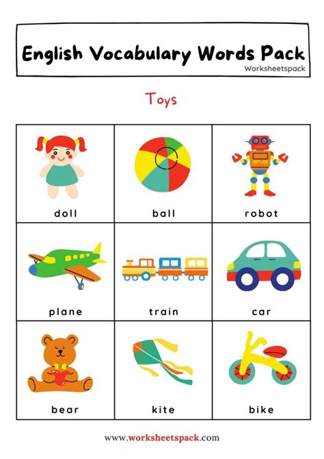Kindergarten Vocabulary Words Worksheetspack