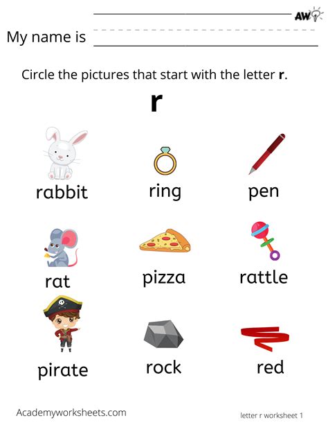 Learn The Letter R R Learning The Alphabet Academy Worksheets