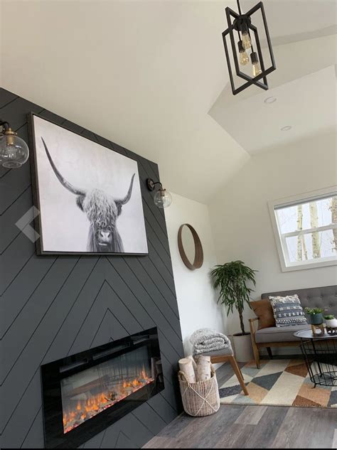 Black Chevron Shiplap Fireplace Fireplace Remodel Living Dining Room