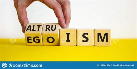 Altruism Or Egoism Symbol Businessman Turns Wooden Cubes And Changes