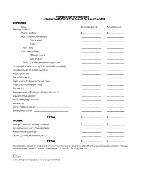 travel budget form fillable printable  forms