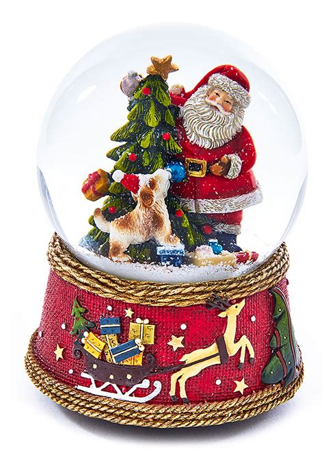 Santa And Dog Musical Snow Globe