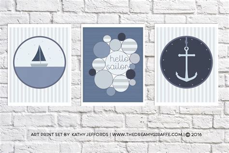 Nautical Nursery Decor Set Of Three Prints Sailing Artwork Baby Boy