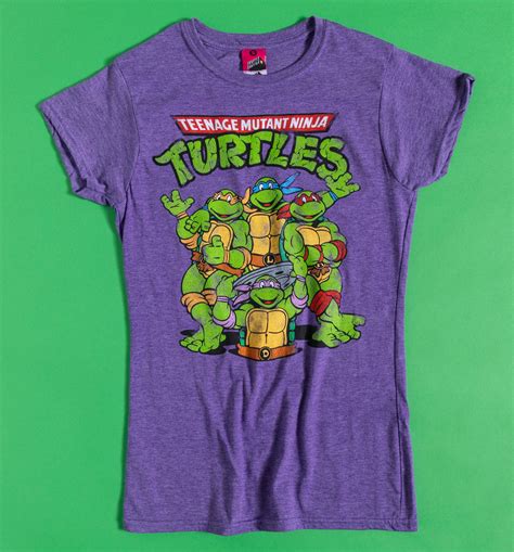 Womens Classic Teenage Mutant Ninja Turtles Purple Marl Fitted T Shirt