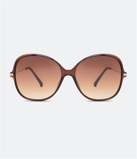Óculos De Sol Feminino Quadrado Com Detalhe Na Haste Marrom Renner