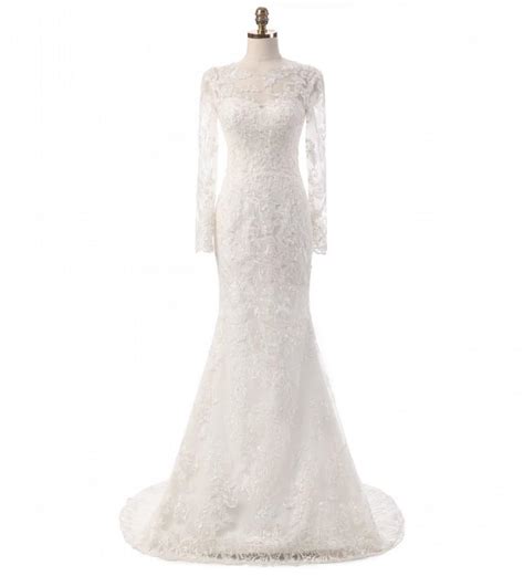 Romantic Long Sleeve Wedding Dress Handmade Bridal Dress Illusion