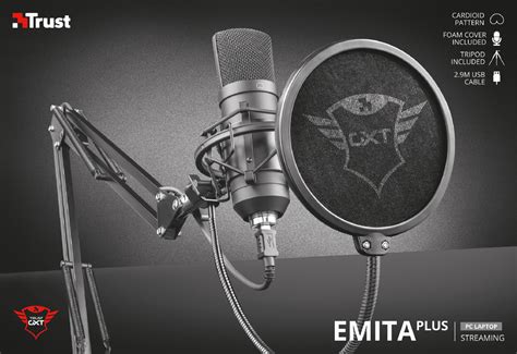Micrófono Streaming Emita Plus Gxt 252 Trust Negro Prophone