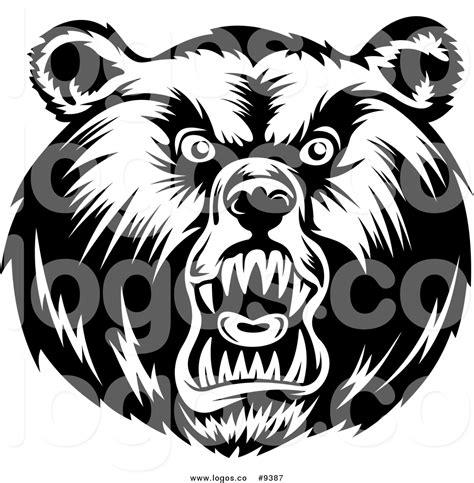 Vector Logo Of A Black And White Grizzly Bear Head By