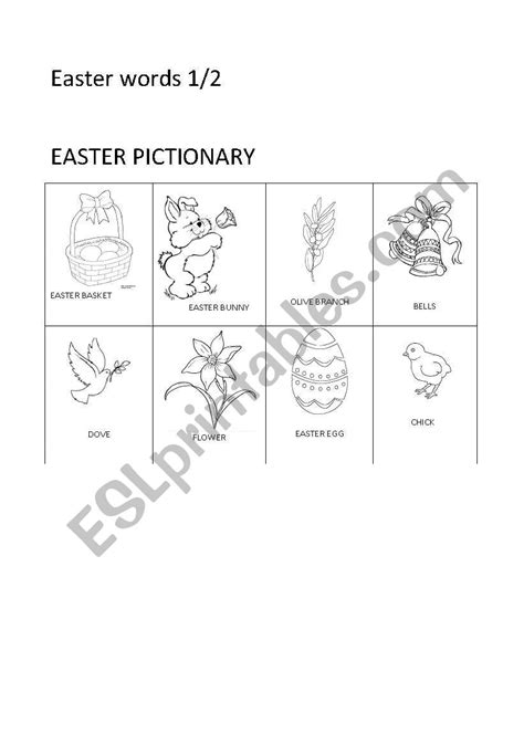 English Worksheets Easter Pictionary