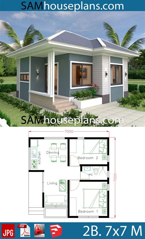 2 Bedroom Small House Design With Floor Plan House Plans 7x7 With 2