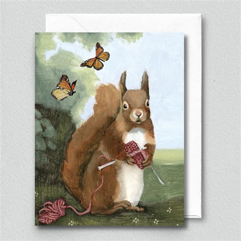 Kim Ferreira Greeting Card Always Knitting Squirrel Lark And Key