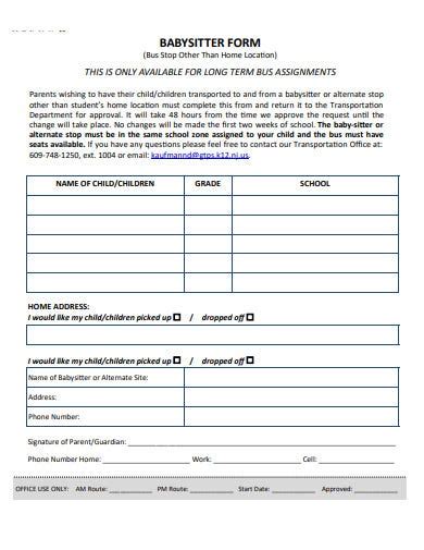 10 Babysitter Form Templates In Pdf Doc