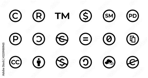 Licence And Copyright Sign Set With Trademark Creative Commons Public