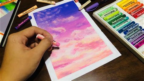 Drawing Pink Clouds Using Oil Pastel Easy Oil Pastel For Beginners