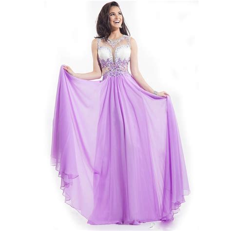 Flowy Chiffon Prom Dress 2016 Sheer O Neck Beaded