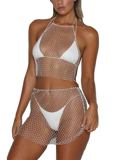 Pudcoco Womens Mesh Sheer Mini Beach Dress Bikini Cover Up Sarong Summer Swimwear Walmart Com