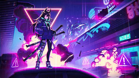 1366x768 Katana Anime Girl Neon 4k 1366x768 Resolution Hd