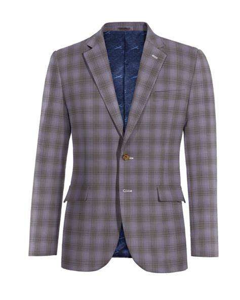 Blue Checkered Suit Jacket With Customized Threads