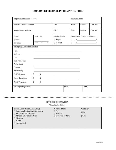 New Employee Personal Information Form In Word And Pdf Formats